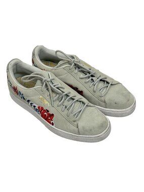 Women's PUMA Suede Hyper Floral Embroidery Embellished Size 9.5 US Shoes Grey